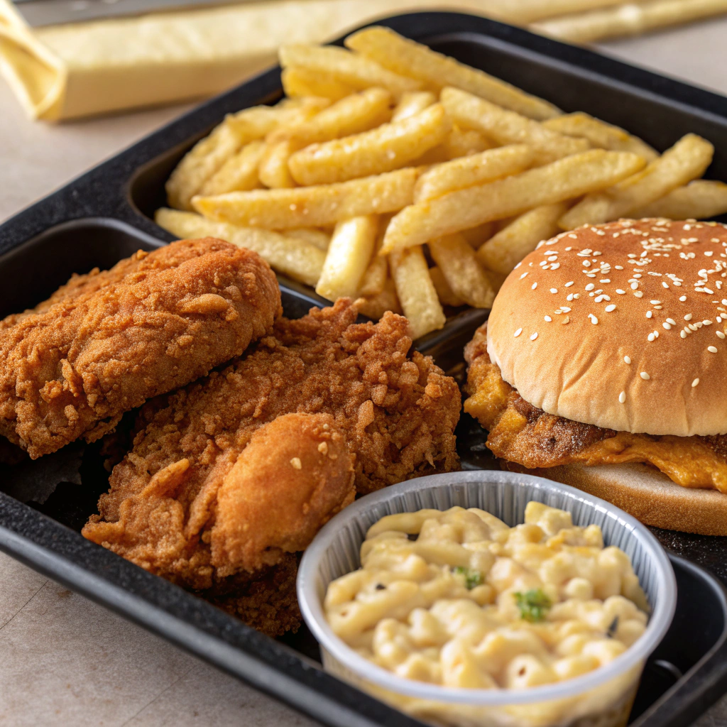 Kennedy’s Fried Chicken meal tray with sides and sandwich